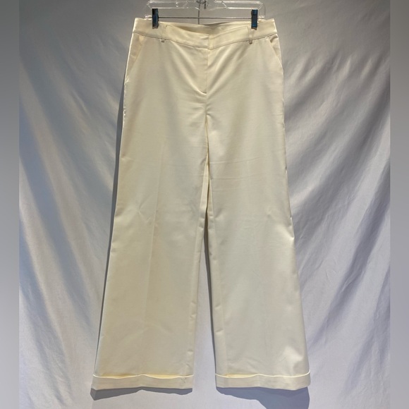 St John Wide-Leg Cuffed Pants, Ecru, Size 10, Tall - Picture 1 of 9